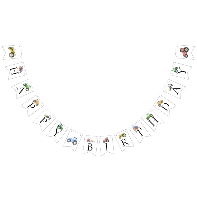 Any age Watercolor tractor birthday Bunting (All)