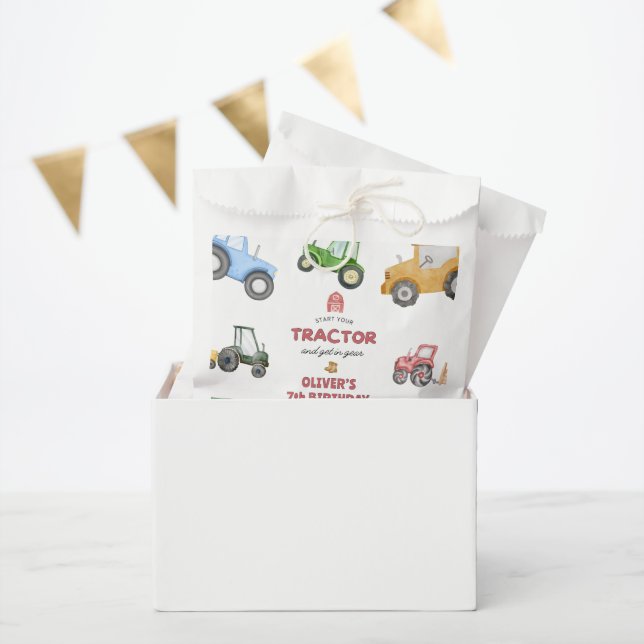 Any age Watercolor tractor birthday Favour Bags (Party)