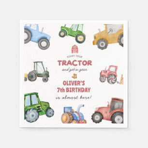 Any age Watercolor tractor birthday Napkin