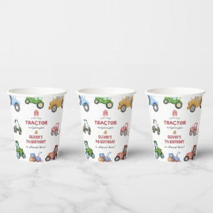 Any age Watercolor tractor birthday Paper Cups