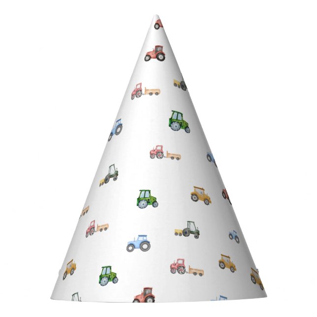Any age Watercolor tractor birthday Party Hat (Front)