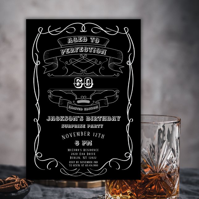 Any Age Whiskey Label 60 Adult Birthday Party Invitation (Creator Uploaded)