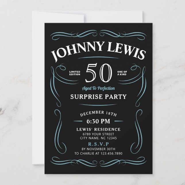 Any Age Whiskey themed surprise 50th birthday Invitation (Front)