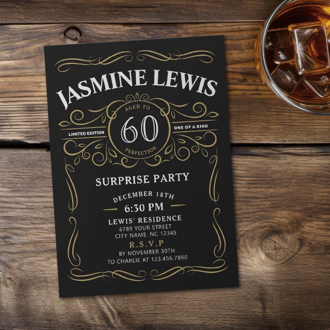 Any Age Whiskey themed surprise 60th birthday Invitation (Any Age Whiskey themed surprise 60th birthday Invitation)