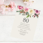 Any Age White Rose Floral 80th Birthday Invite<br><div class="desc">Any Age White Rose Floral 80th Birthday Invite

beautiful elegant floral watercolor design

Fully Customisable / personalised</div>
