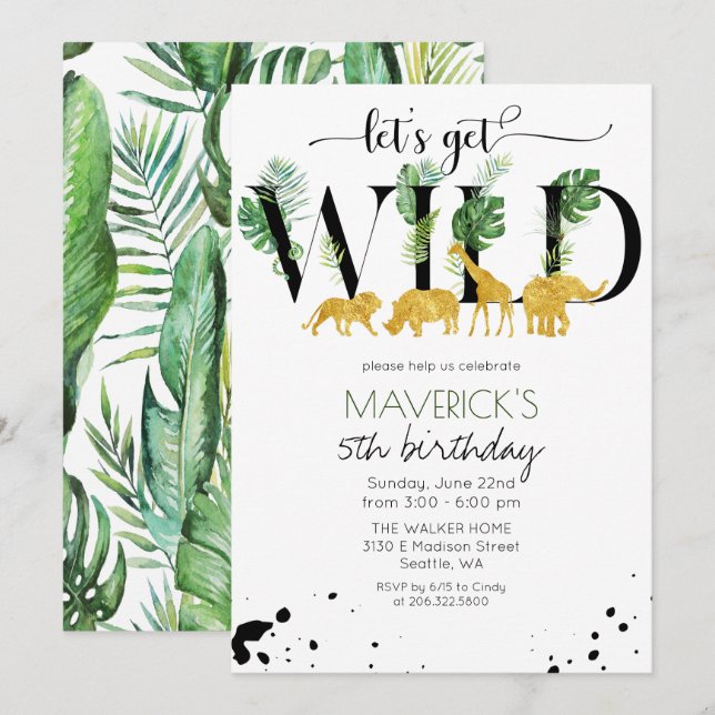 ANY AGE - Wild Birthday Jungle Safari Invitation (Front/Back)