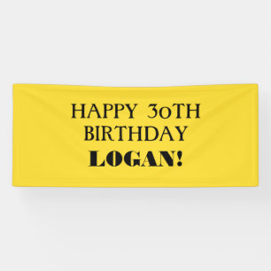 Any Age Yellow Black Custom Happy Birthday Banner