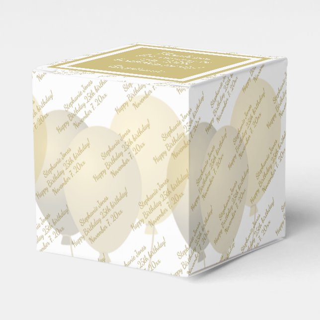 Any Age - Your Custom Message Pattern Gold/White Favour Box (Front Side)
