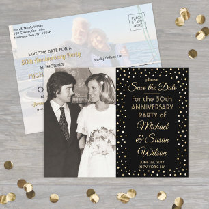 ANY Anniversary 2 Photo Black & Gold Save the Date Invitation Postcard