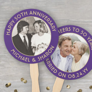 ANY Anniversary 2 Photo Elegant Purple and Gold Hand Fan