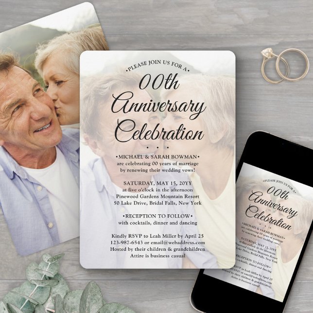 ANY Anniversary 2 Photo Elegant Script Overlay Invitation (Creator Uploaded)