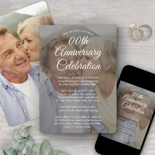 ANY Anniversary 2 Photo Elegant White Text Overlay Invitation