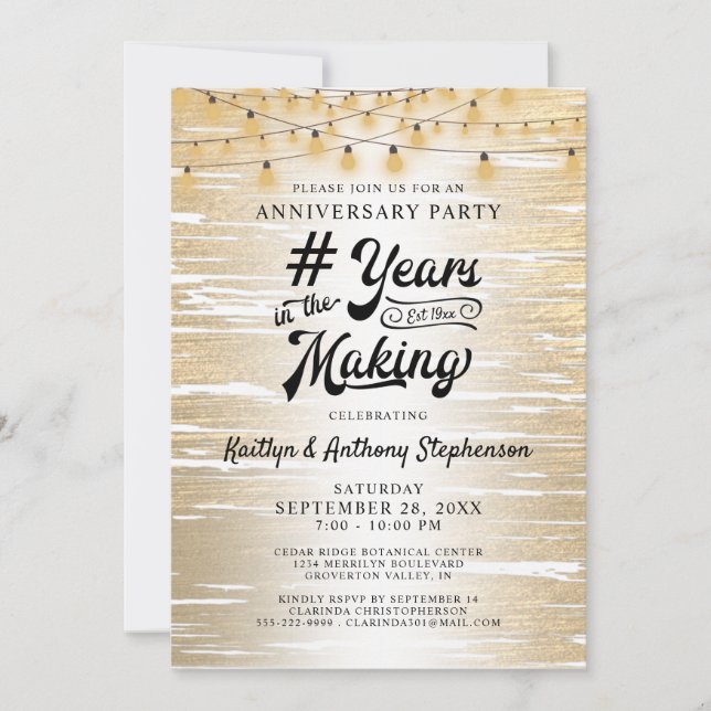 Any Anniversary Black Gold String Lights Invitation (Front)