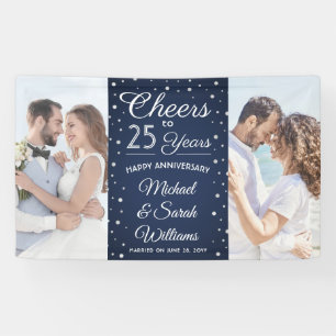ANY Anniversary Cheers 2 Photo Navy Blue and White Banner