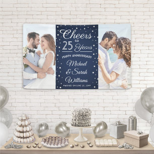 ANY Anniversary Cheers 2 Photo Navy Blue and White Banner