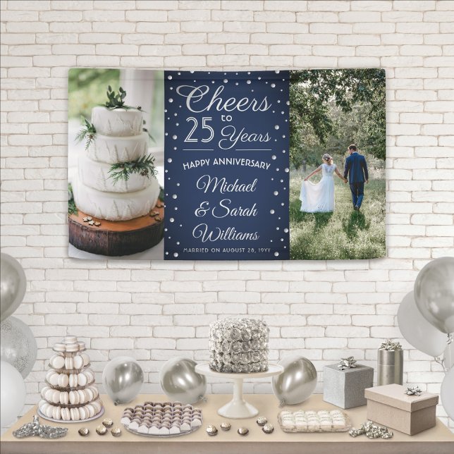 ANY Anniversary Cheers 2 Photo Navy Blue and White Banner (Creator Uploaded)