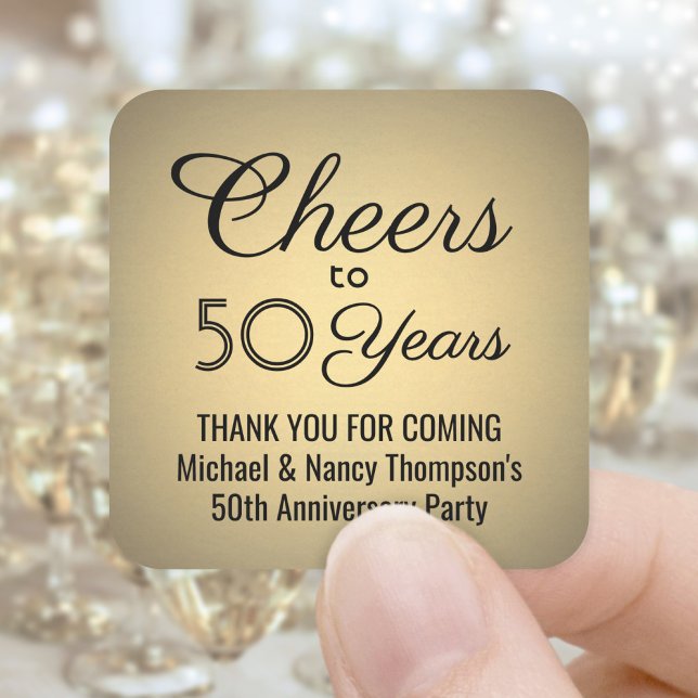 ANY Anniversary Cheers Black and Gold Faux Foil Square Sticker (Creator Uploaded)