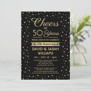ANY Anniversary Cheers Black & Gold Confetti Party Invitation