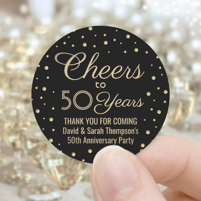 ANY Anniversary Cheers Elegant Black and Gold Classic Round Sticker (Creator Uploaded)