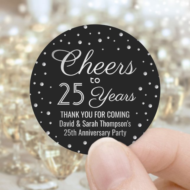 ANY Anniversary Cheers Elegant Black and White Classic Round Sticker (Creator Uploaded)