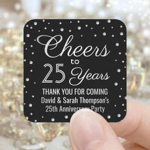 ANY Anniversary Cheers Elegant Black and White Square Sticker