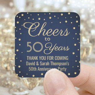 ANY Anniversary Cheers Elegant Navy Blue and Gold Square Sticker