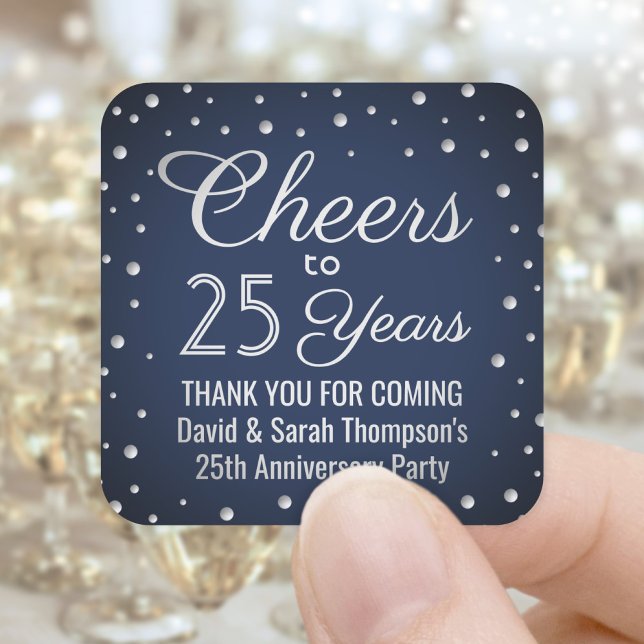 ANY Anniversary Cheers Elegant Navy Blue and White Square Sticker (Creator Uploaded)