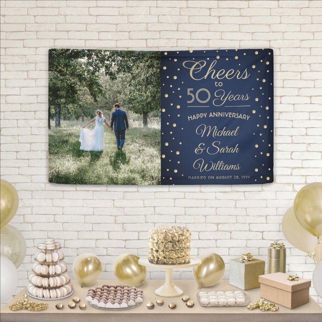 ANY Anniversary Cheers Photo Navy Blue and Gold Banner (Creator Uploaded)
