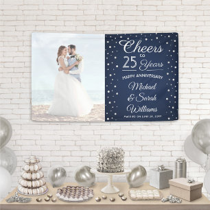 ANY Anniversary Cheers Photo Navy Blue and White Banner
