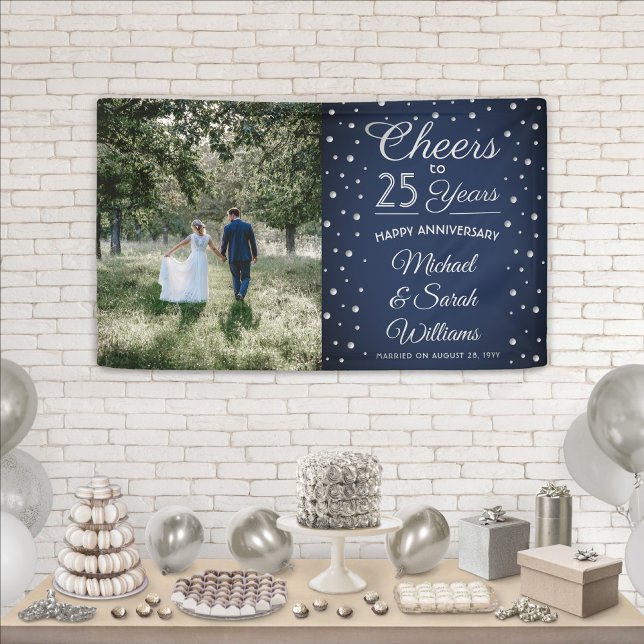 ANY Anniversary Cheers Photo Navy Blue and White Banner (Creator Uploaded)