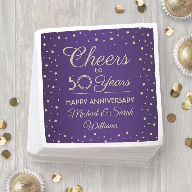 ANY Anniversary Cheers Purple and Gold Confetti Napkin (Creator Uploaded)