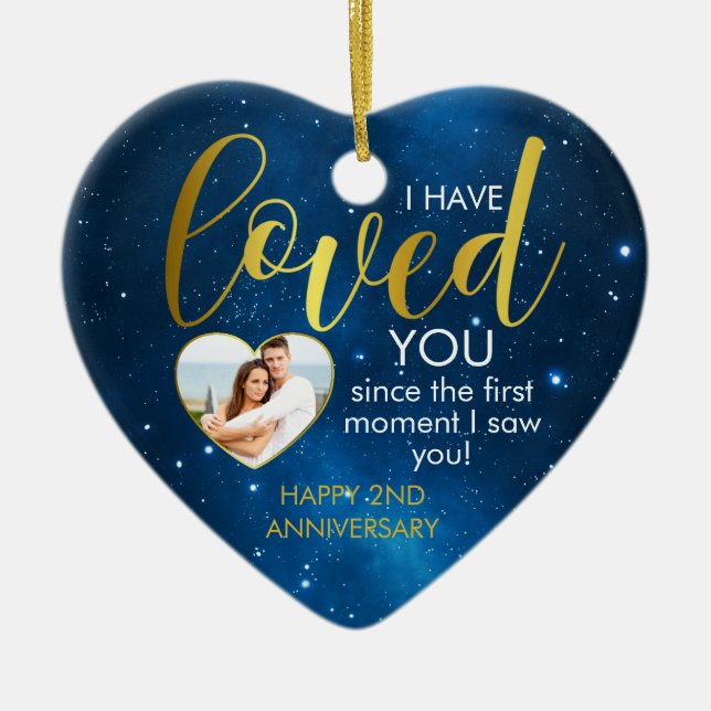 Any Anniversary Love Heart Photo Template Ceramic Tree Decoration (Front)