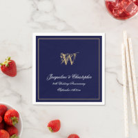 Any Anniversary Monogram Chic Navy Blue Paper