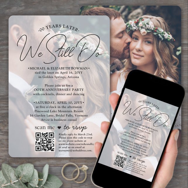 ANY Anniversary Party QR RSVP & Photos We Still Do Invitation (Creator Uploaded)