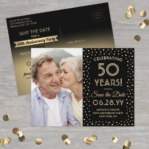 ANY Anniversary Save the Date 1 Photo Black & Gold Invitation Postcard