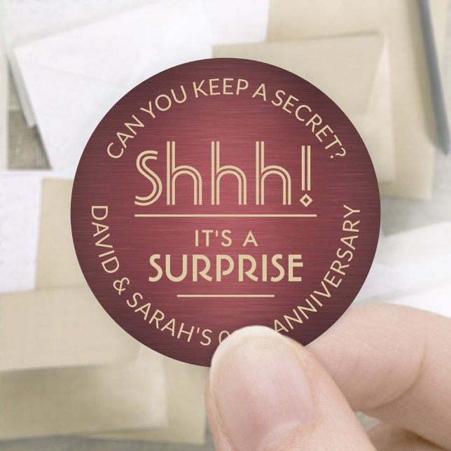 ANY Anniversary Surprise Brushed Burgundy and Gold Classic Round Sticker (Creator Uploaded)