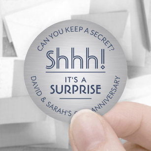 ANY Anniversary Surprise Navy Blue Brushed Silver Classic Round Sticker