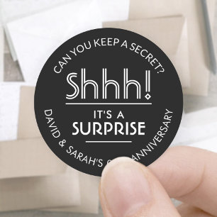 ANY Anniversary Surprise Party Elegant Black White Classic Round Sticker
