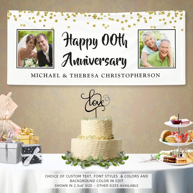 Any Anniversary Then & Now Photos Gold Confetti Banner (Creator Uploaded)