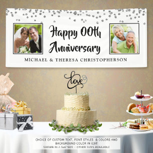 Any Anniversary Then & Now Photos Silver Confetti Banner