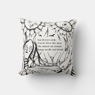 ANY BACKGROUND COLOR! Doll and Sunflowers Poetry Cushion