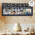 Any Birthday 12 Photo Collage Black Gold Streamers Banner<br><div class="desc">Celebrate any age birthday for him or her with a fun photo collage banner sign featuring 12 square pictures of photo memories through the years and personalised with your custom text and their age. The design features gold streamers and confetti and white lights against a changeable black background. CHANGES: The...</div>