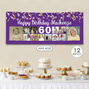 Any Birthday 12 Photo Gold Streamers Custom Colour Banner