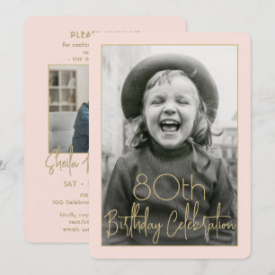 ANY Birthday 2 Photo Chic Blush Pink & Gold Party Invitation