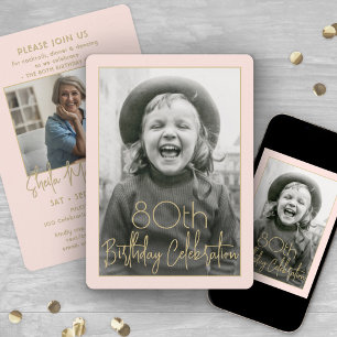 ANY Birthday 2 Photo Chic Blush Pink & Gold Party Invitation
