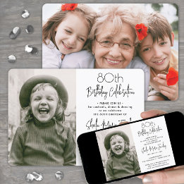 ANY Birthday 2 Photo Simple Black and White Party Invitation