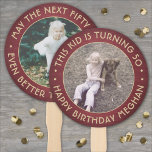 ANY Birthday 2 Photos Brushed Burgundy and Gold Hand Fan<br><div class="desc">Add a cool personalised touch to birthday party decorations with stylish custom photo burgundy and gold hand fans. Pictures and all wording on this template are simple to customise for any occasion or to include a favourite quote or funny saying. (IMAGE PLACEMENT TIP: An easy way to centre a photo...</div>