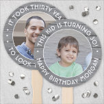 ANY Birthday 2 Photos Simple Grey Faux Wood Round Hand Fan<br><div class="desc">Add a cool personalised touch to birthday party decorations with stylish custom photo grey faux wood hand fans. Pictures and all wording on this template are simple to customise for any occasion or to include a favourite quote or funny saying. (IMAGE PLACEMENT TIP: An easy way to centre a photo...</div>