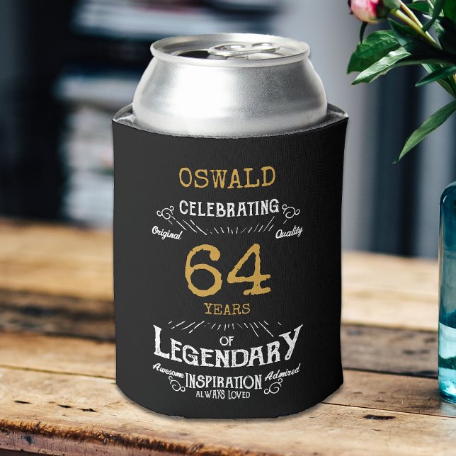 Any Birthday Black Gold  Legendary Funny Can Cooler (Black and gold vintage style birthday can cooler. Easily personalized.)