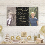 ANY Birthday Cheers Black & Gold Confetti 2 Photo Banner<br><div class="desc">Celebrate a happy milestone birthday with a custom 2 photo collage black and gold party banner. (IMAGE PLACEMENT TIP: An easy way to center a picture exactly how you want is to crop it before uploading to the Zazzle website.) Design features two photos of your choice, modern script calligraphy customizable...</div>